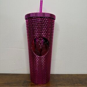 Starbucks Magenta Studded Tumbler 24oz Cold Cup w/ Straw Metallic Pink